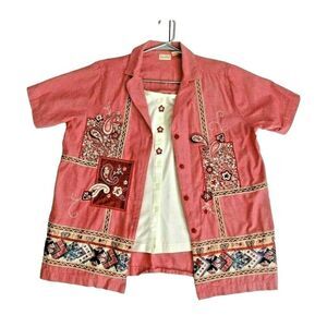 Boho Inspired Bobbie Brooks Paisley Patchwork Blouse Top Sz 14/16 Red Vintage